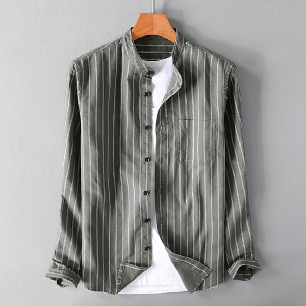 Men Casual Lapel Long-Sleeved Stripe Plus Size Shirt