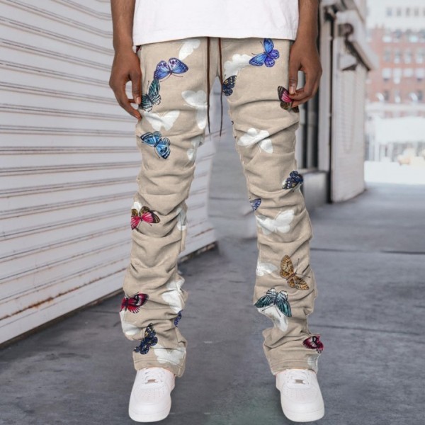 Men'S Fashion Printed Loose Mid-Rise Straight-Leg Trousers