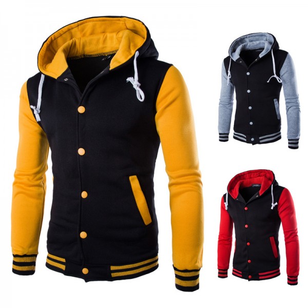 Men Spring Autumn Fashion Casual Sports Colorblock Button Round Neck Plus Size Hoodies