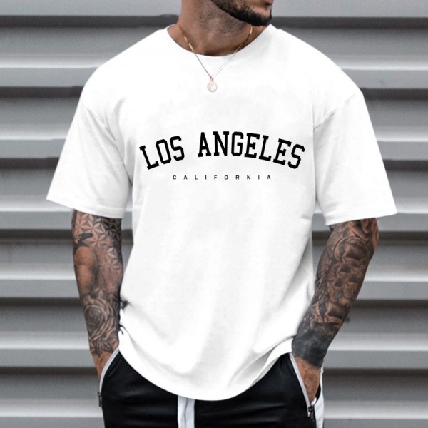 Men Fashion Casual Basic All-Match Letters Print Plus Size Short Sleeve Round Neck T-Shirt