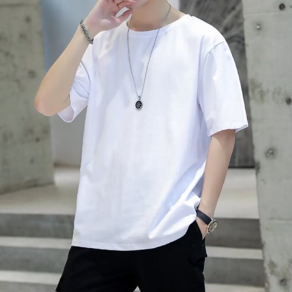 Men Casual Basic Solid Color Plus Size Short Sleeve Round Neck T-Shirt