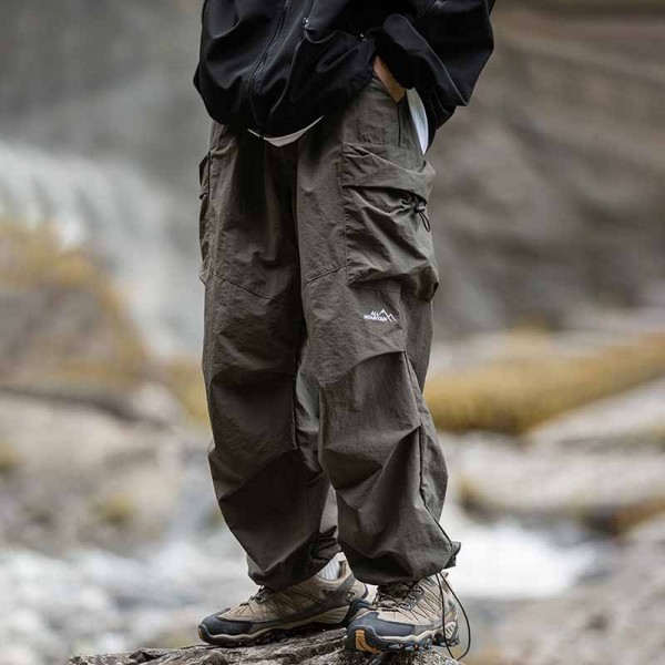 Men Fashion Casual Outdoor Basic Solid Color Large Pocket Loose Cargo Pants