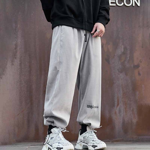 Men Fashion Casual Street Tide Alphabet Drawstring Waist Loose Straight Pants